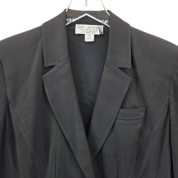 St John Evening Formal Blazer Jacket Womens 6 Black Longline Designer USA Flawed - Picture 2 of 11